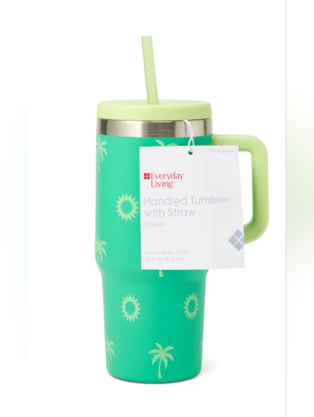 New w/ defect 14 fl oz stainless steel Handled Tumbler with Straw & Lid Green